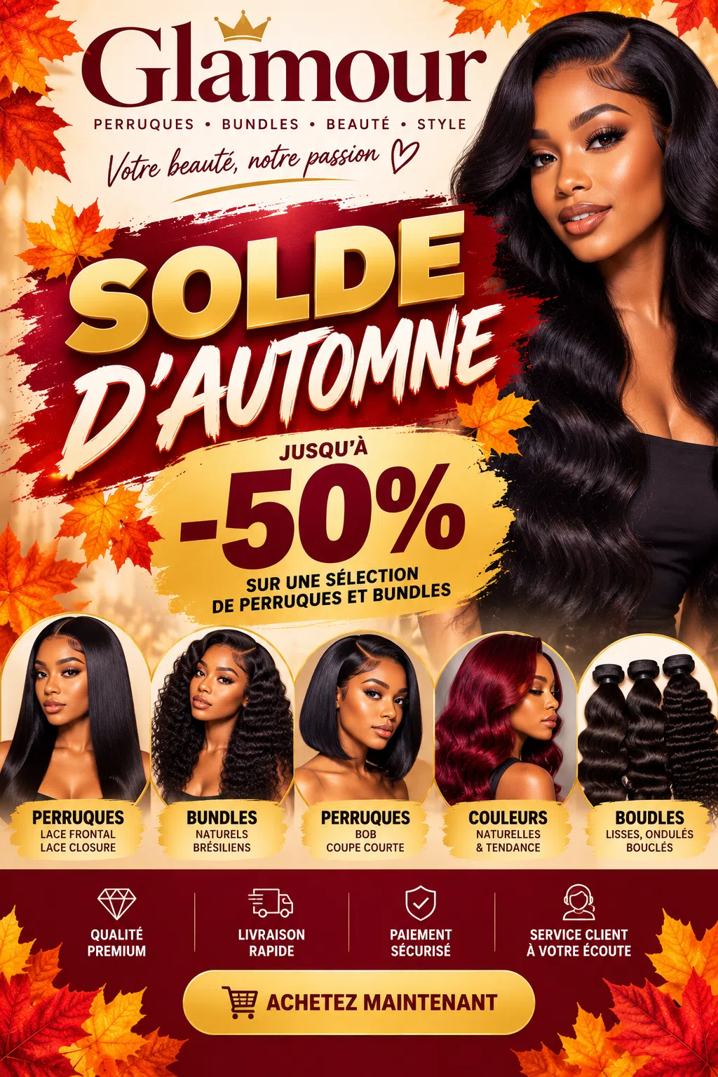 Solde d’automne Glamour Hair & Accessoires — Perruques et bundles